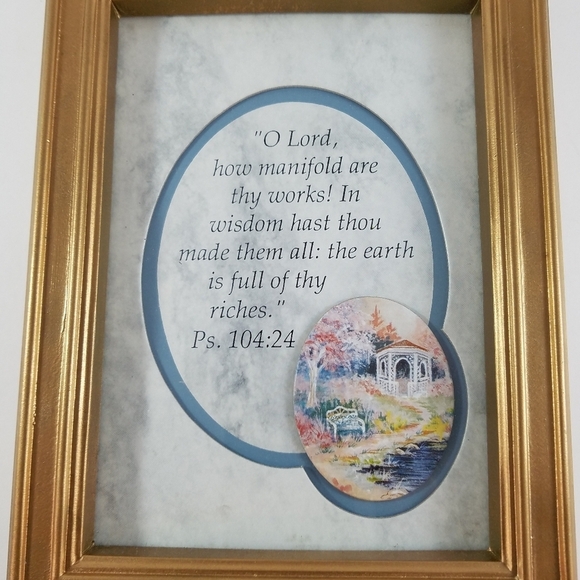 Framed Picture Psalms 104:24 Blue/White 8” x 6” Landscape Wall Decor Bible - Picture 5 of 5